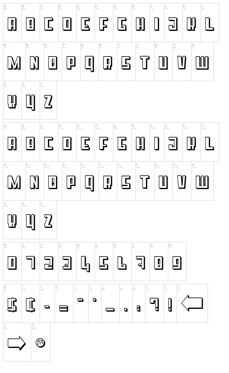 Super Cube font map